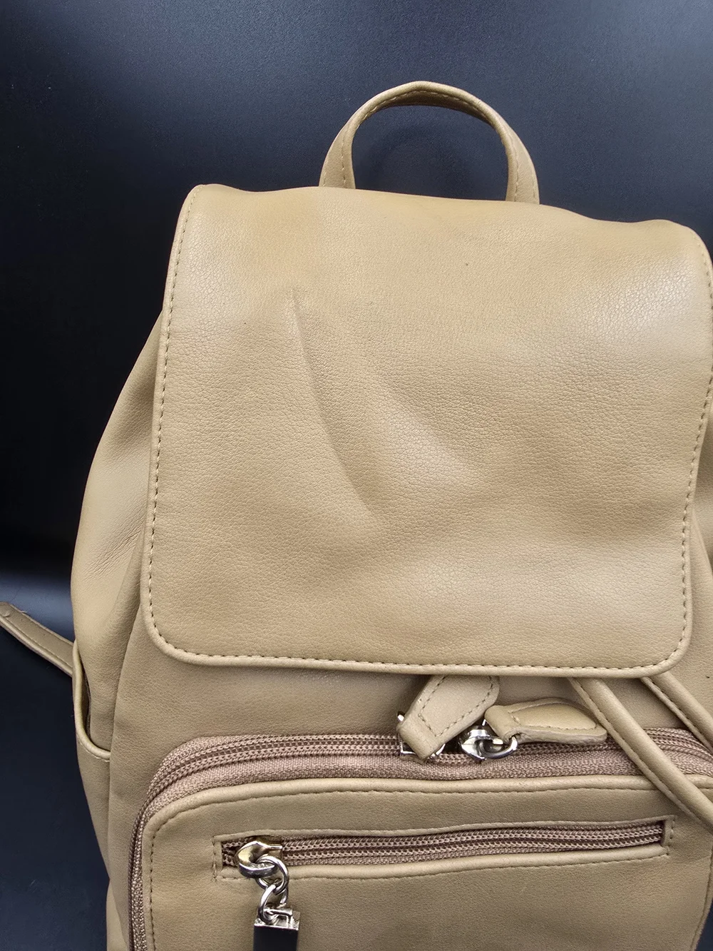 Liz Claiborne Tan Backpack Purse with Front Zip Pocket